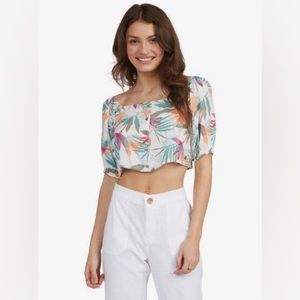 Roxy‎ Pure Sugar Puff Sleeve Tropical Crop Top